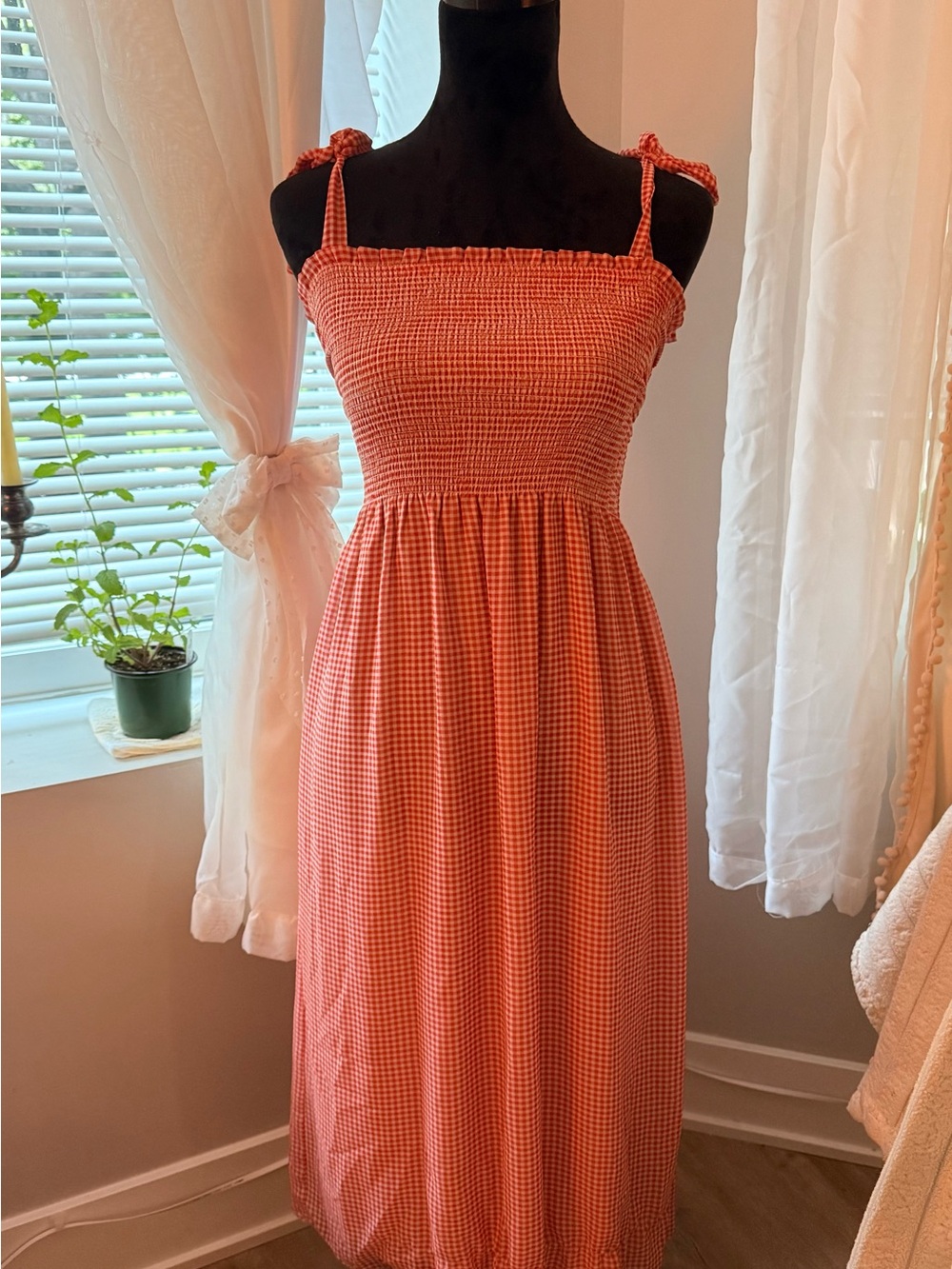 Aritzia Gingham Midi Dress - Red